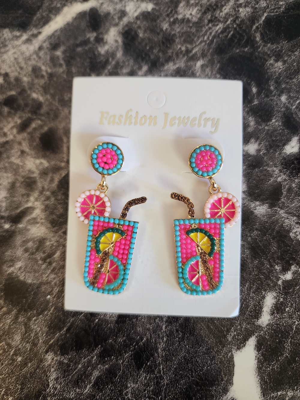 Beaded Pink Lemonade Drop Earrings